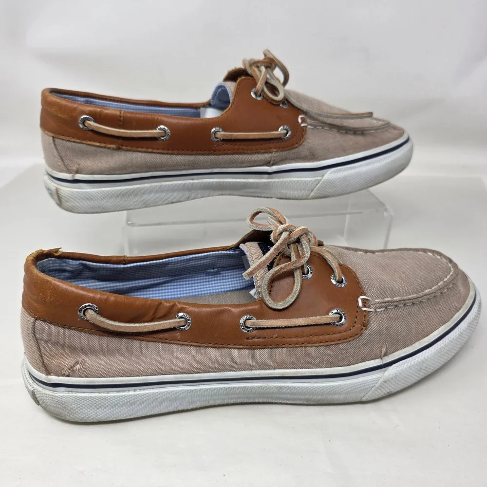 Sperry Top-Sider Bahama Boat Shoes Mens 11 Tan Canvas Brown Leather Fair